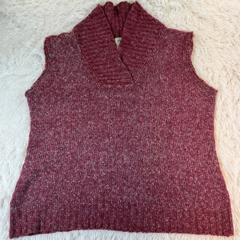 L.L.Bean‎ Women's XL Sleeveless Knit Sweater Vest Red Speckled Shawl Collar Gorp